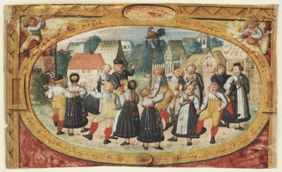 Miniatur eines Kinderspiels: Kinder tanzen um den Hahn von Johann Daniel Schmied