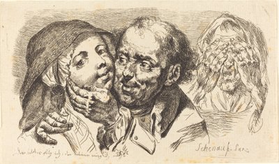 Junge Frau von einem älteren Mann umarmt von Johann Eleazar Schenau