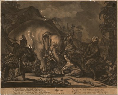Ca. 1770 allegorische Mezzotinto von Amerika von Johann Elias Ridinger