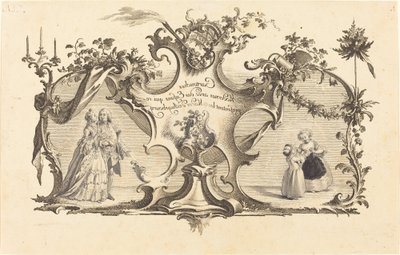 Moderne Kartuschen mit Kindern, die die Augsburger Moden darstellen von Johann Esaias Nilson
