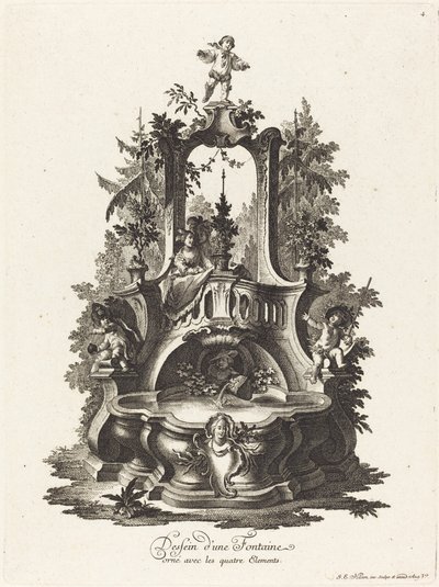 Entwurf für einen Brunnen, dekoriert mit den vier Elementen von Johann Esaias Nilson