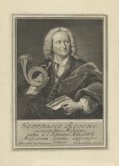 Porträt des Trompeters und Komponisten Gottfried Reiche 1667-1734, 1727 von Johann Friedrich Rosbach