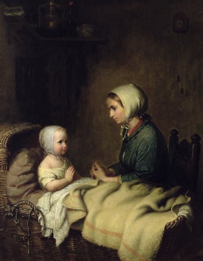 Kleines Mädchen betet im Bett von Johann Georg Meyer von Bremen