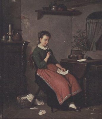 Junges Mädchen schreibt einen Liebesbrief von Johann Georg Meyer von Bremen