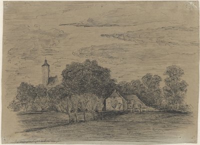 Landschaft mit Bauernhof und Turm von Johann Georg Schwartze (possibly)