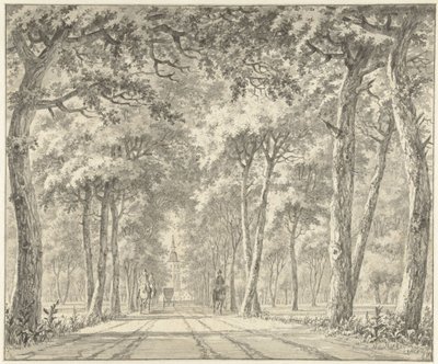 Ansicht einer Allee mit Schloss Karlsruhe von Johann Goll van Frankenstein (I)
