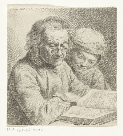 Mann und Junge lesen in einem Buch von Johann Gottlieb Glume