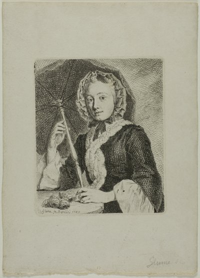 Frau mit Sonnenschirm (Mrs. Friedrich Christian Glume, Schwägerin des Künstlers) von Johann Gottlieb Glume