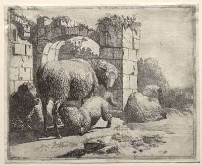 Schafe in der Nähe der Ruinen eines Bogens, 1665 von Johann Heinrich Roos
