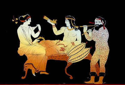 Dionysius mit einer Mänade und einem Satyr, der Aulos spielt. von Johann Heinrich Wilhelm Tischbein