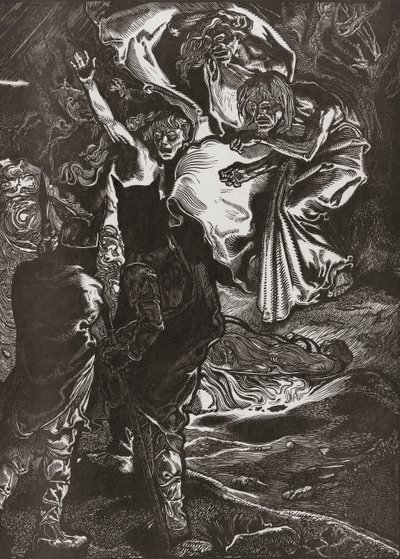 Macbeth und Banquo treffen die drei Hexen, 20. Jahrhundert von Johann Joseph Aarts