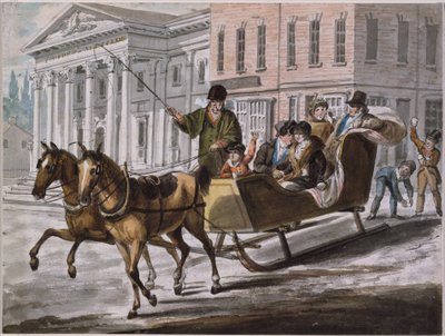 Winterszene in Philadelphia - Die Bank der Vereinigten Staaten im Hintergrund von Johann Ludwig (1787-1821) (attr.to) Krimmel