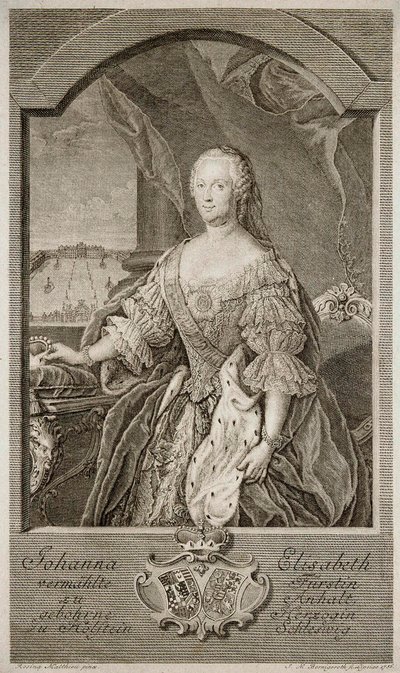 Porträt von Johanna-Elizabeth, Kurfürstin von Anhalt-Zerbst 1712-1760, Mutter von Katharina II., 1756 von Johann Martin Bernigeroth