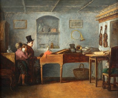 Der Schulmeister mit den Jungen, die am Klavier falsch singen von Johann Michael Neder