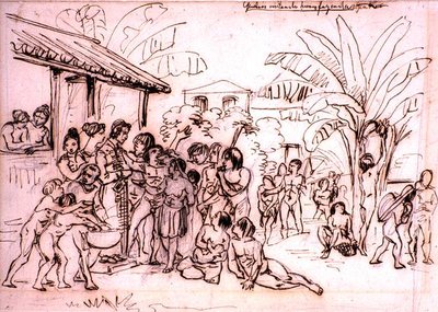 Indianer besuchen ein Anwesen, Brasilien, ca. 1825 von Johann Moritz Rugendas