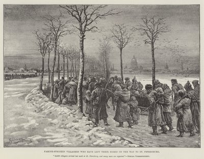 Von Hungersnot betroffene Dorfbewohner, die ihre Häuser auf dem Weg nach St. Petersburg verlassen haben von Johann Nepomuk Schonberg