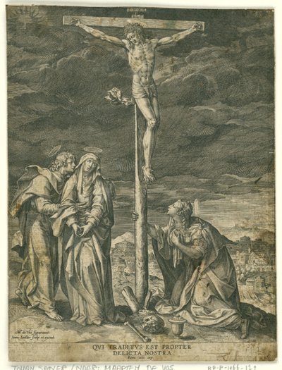 Christus am Kreuz mit Maria, Johannes und Maria Magdalena von Johann Sadeler (I)