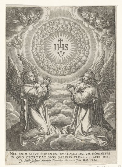 Engel verehren das Monogramm Christi von Johann Sadeler (I)