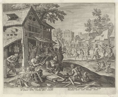 Jubal und seine Familie stellen Musikinstrumente her
Geschichte der Familie von Kain / Über gute und schlechte Arbeiten (Serientitel) von Johann Sadeler (I)
