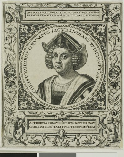 Christoph Kolumbus, Frontispiz aus Band 5 von Theodor de Brys Amerika von Johann Theodor de Bry