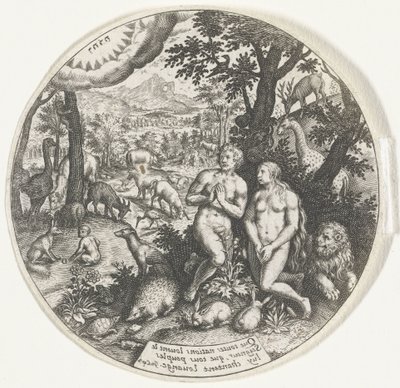 Gott spricht mit Adam und Eva im Paradies von Johann Theodor de Bry