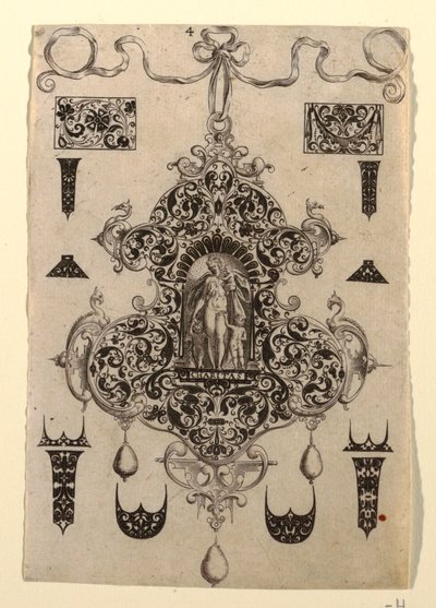 Tafel 4, aus einer Serie von acht Anhängerdesigns mit den Kardinaltugenden von Johann Theodor de Bry