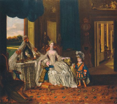 Königin Charlotte im Ankleidezimmer mit Prinz und Herzog in Kostüm, um 1766, 1948 von Johan Joseph Zoffany