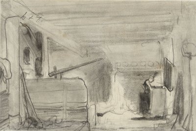 Frau in der Küche eines Bauernhofs von Johannes Bosboom