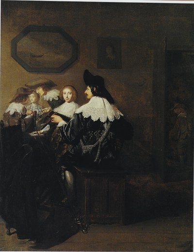 Gesellschaft mit einem Mann, der Laute spielt, an einem Tisch sitzend von Johannes Cornelisz Verspronck