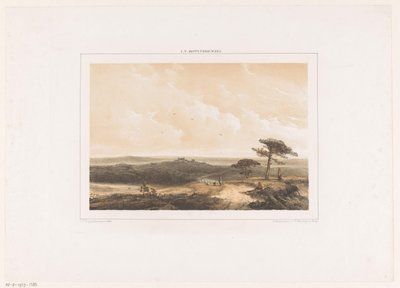 Heidelandschaft mit ruhendem Wanderer und Hirte mit Herde von Johannes Franciscus Hoppenbrouwers