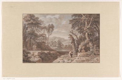 Arkadische Landschaft mit einer Opferszene von Johannes Glauber