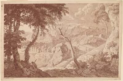 Berglandschaft mit zwei ruhenden Männern von Johannes Glauber