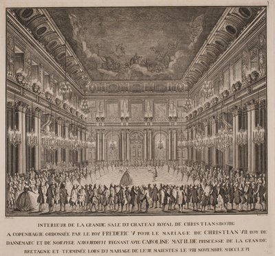Hofballett im Rittersaal von Christiansborg bei der Hochzeit von Christian VII. mit Caroline Mathilde von Johannes Gottfred Bradt