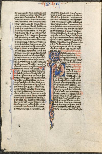 Blatt aus einer lateinischen Bibel: Initiale P mit St. Paulus, der ein Schwert hält, ca. 1250 von Johannes Grusch Atelier