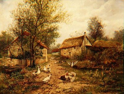 Geflügel an einem Teich in einem Bauernhof von Johannes Hendrik Weissenbruch