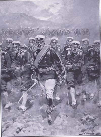 Ein Angriff der japanischen Infanterie, Illustration aus Cassells Geschichte des Russisch-Japanischen Krieges Band 1, ca. 1900 von Johannes Hermann Barend Koekkoek