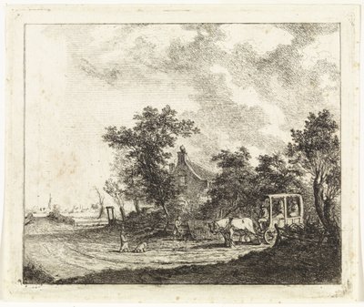 Pferd und Wagen vor einem Haus von Johannes Huibert Prins