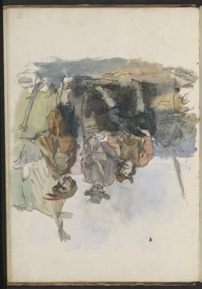 Drei Männer auf einem Kai von Johannes Huybertus van Hove Bzn