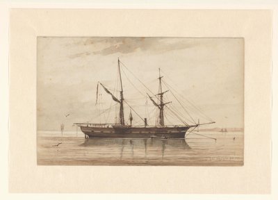 Segelschiff vor Anker in ruhigem Wasser von Johannes Huygens (signed by artist)