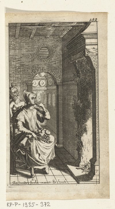 Der leckere Teufel Buchillustration für Simon de Vries, Seven Duyvelen regeerende en serveerende de Hedendaeghsche Dienstmaegden, Amsterdam, 1682 von Johannes Jacobsz van den Aveele