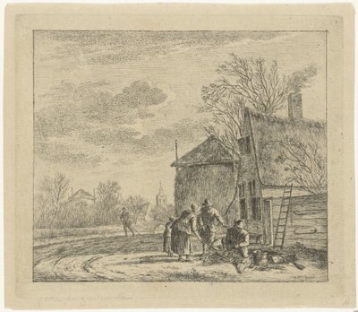 Landschaft mit Bauernhof und Heuschober (Serie: Die zwölf Monate, Die kolorierten Zeichnungen der 12 Monate) von Johannes Janson