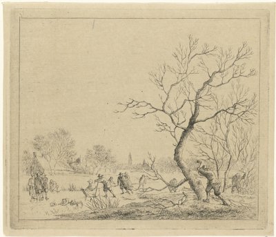 Winterlandschaft mit Schlittschuhläufern (Januar) von Johannes Janson