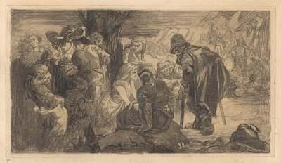 Männer, Frauen und Kinder bei einem Baum von Johannes Josephus Aarts