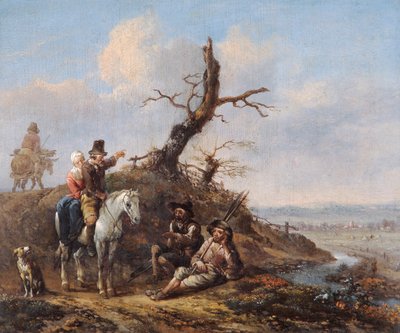 Landschaft mit reisenden Rastenden und Paar zu Pferd, 17. Jahrhundert von Johannes Lingelbach