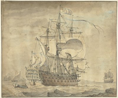 Ein französisches Dreidecker-Kriegsschiff mit vollen Segeln von Johannes Swertner
