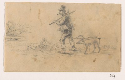 Jäger mit Hunden und einem Hasen auf dem Rücken von Johannes Tavenraat (signed by artist)