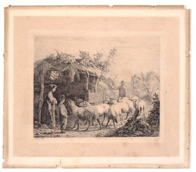 Eine Herde Schafe wird in den Stall getrieben von Johannes Wilhelm Zillen