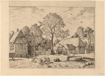 Bauernhöfe mit Ziehbrunnen von Johannes and Lucas van Doetechum after Master of the Small Landscapes