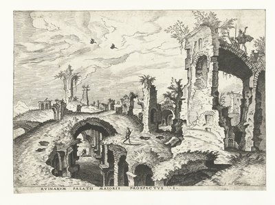 Ansicht der Ruinen auf dem Palatin in Rom (Römische Ruinen, 1561) von Johannes of Lucas van Doetechum (attributed to)