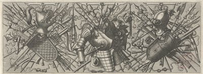 Fries mit Helm, Schild und gekreuzten Waffen von Johannes of Lucas van Doetechum
